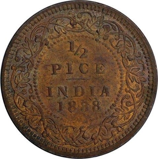 Copper Half Pice of Victoria Empress of Calcutta Mint of 1888. 