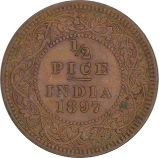 Copper Half Pice of Victoria Empress of  Calcutta Mint of 1897. 