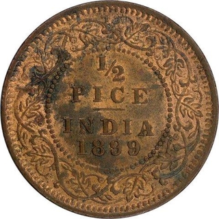 Copper Half Pice of Victoria Empress of Calcutta Mint of 1899.