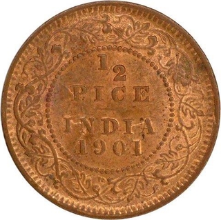 Copper Half Pice of Victoria Empress of  Calcutta Mint of 1901.