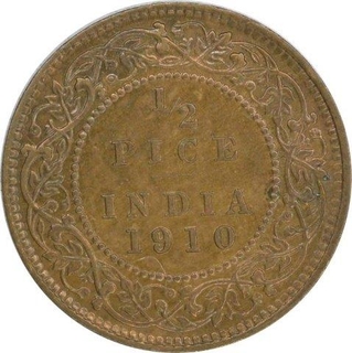 Bronze Half Pice of King Edward VII of Calcutta Mint of 1910.