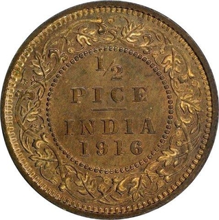 Bronze Half Pice of King George V of Calcutta Mint of 1916.