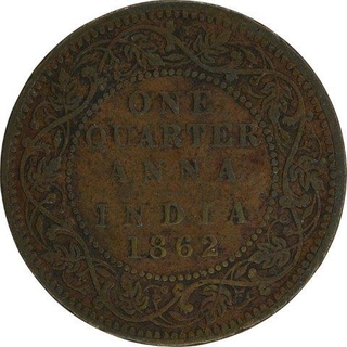 Copper One Quarter Anna of Victoria Queen of Bombay Mint of 1862.