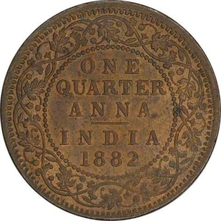 Copper One Quarter Anna of Victoria Empress of Calcutta Mint of 1882.