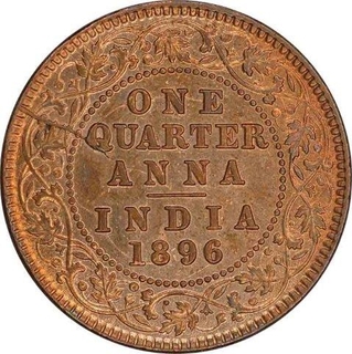 Copper One Quarter Anna of Victoria Empress of Calcutta Mint of 1896.