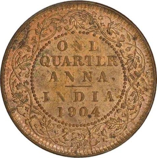 Copper One Quarter Anna of King Edward VII of Calcutta Mint of 1904.