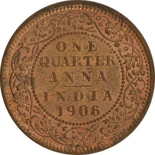 Copper One Quarter Anna Of King Edward VII of Calcutta Mint of 1906.