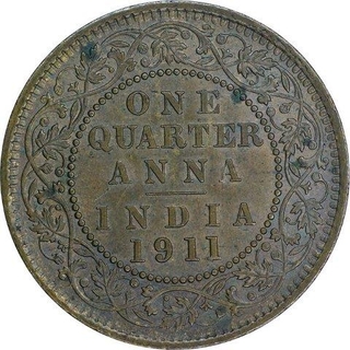 Copper One Quarter Anna of King George V of Calcutta Mint of 1911.