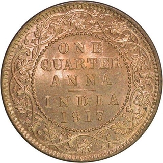 copper one Quarter Anna of king George V Calcutta Mint of 1917.