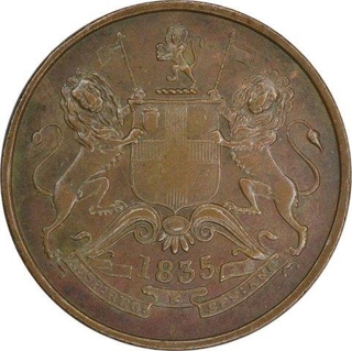 Copper Half Anna Coin of East India Company of Madras Mint of 1835.