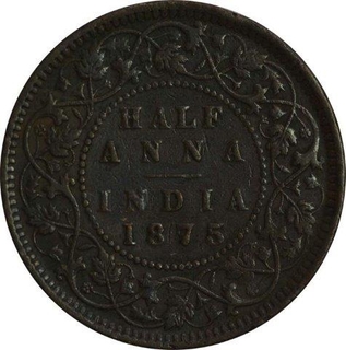 Copper Half Anna of  Victoria Queen of Calcutta Mint of 1875.