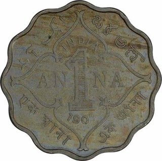 Cupro Nickel One Anna of King Edward VII of Bombay Mint of 1909.