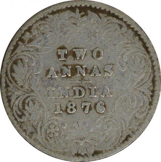 Silver Two Annas of Victoria Queen of Calcutta Mint of 1876.