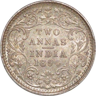 Silver Two Annas of Victoria Empress of Bombay Mint of 1894.