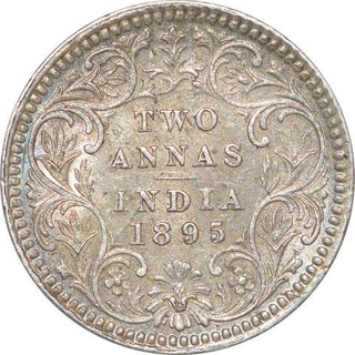 Silver Two Annas of Victoria Empress of Calcutta Mint of 1895.