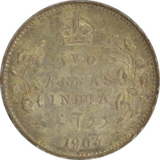 Silver Two Annas of King Edward VII of Calcutta Mint of 1903.