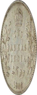 Silver Two Annas of King Edward VII of Calcutta Mint of 1906.