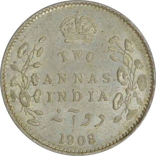 Silver Two Annas of King Edward VII of Calcutta Mint of 1908.