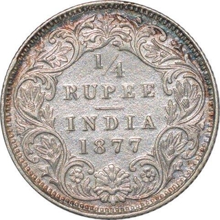 Silver Quarter Rupee of Victoria Empress of Calcutta Mint of 1877.