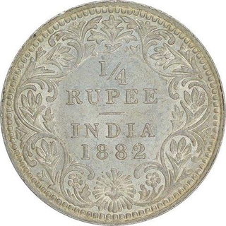 Silver Quarter Rupee of Victoria Empress of Calcutta Mint of 1882.