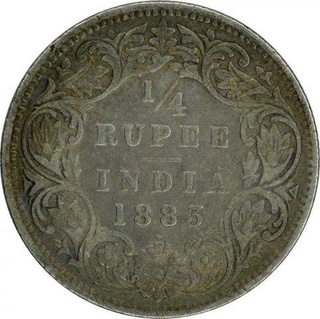 Silver Quarter Rupee of Victoria Empress of Bombay Mint of 1883.