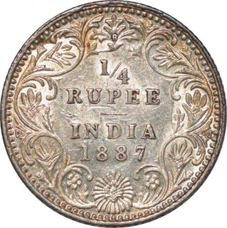 Silver Quarter Rupee of Victoria Empress of Bombay Mint of 1887.