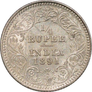 Silver Quarter Rupee of Victoria Empress of Calcutta Mint of 1891.