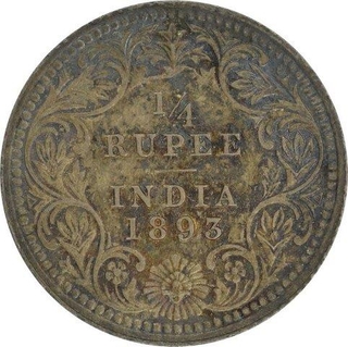 Silver Quarter Rupee of Victoria Empress of Calcutta Mint of 1893.