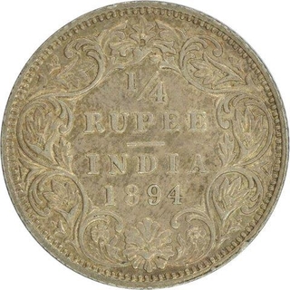 Silver Quarter Rupee of Victoria Empress of Bombay Mint of 1894.