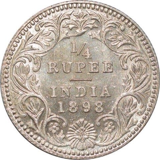 Silver Quarter Rupee of Victoria Empress of Calcutta Mint of 1898.