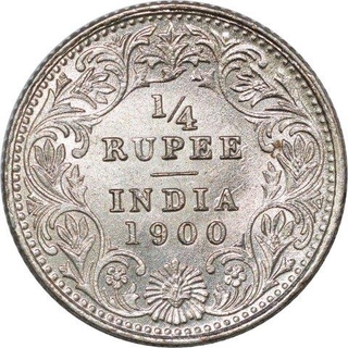 Silver Quarter Rupee of  Victoria Empress of Calcutta Mint of  1900.