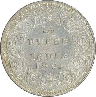 Silver Quarter Rupee of Victoria Empress of Calcutta Mint of 1901.