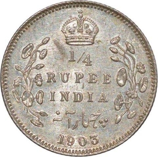 Silver Quarter Rupee of King Edward VII of Calcutta Mint of 1903.