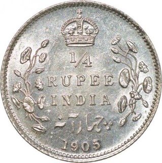 Silver Quarter Rupee of King Edward VII of Calcutta Mint of 1905.