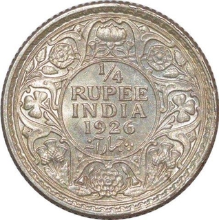 Silver Quarter Rupee of King George V of Calcutta Mint of 1926.