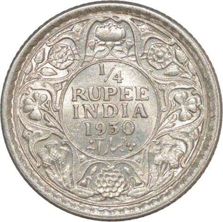 Silver Quarter Rupee of King George V of Calcutta Mint of 1930.