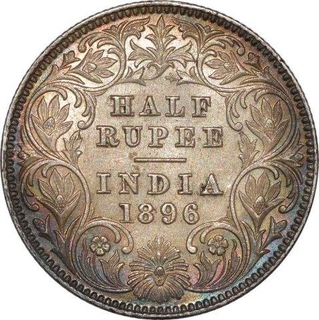 Silver Half Rupee of Victoria Empress of Silver Half Rupee of Calcutta Mint of 1896.