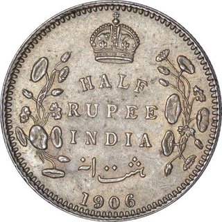 Silver Half Rupee Coin of King Edward VII of Calcutta Mint of 1906.