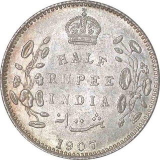 Silver Half Rupee of King Edward VII of Bombay Mint of 1907.