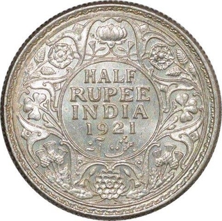 Silver Half Rupee of King George V of Calcutta Mint of 1921.