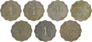 Lot of Seven One Anna of King George V of Different Mint of Different Year.