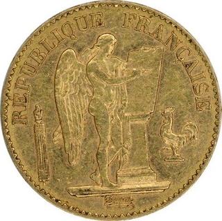 Gold Twenty Francs of Republic of France. 