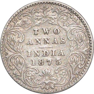 Silver Two Annas of Victoria Queen of Calcutta Mint of 1875.