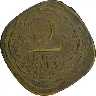 Nickel Brass Two Annas of King George VI of Bombay Mint of 1943.