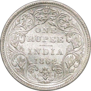 Silver Rupee of Victoria Queen of  Calcutta Mint of 1862.