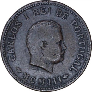 Bronze Half Tanga Coin of Carlos I of Indo Portuguese.