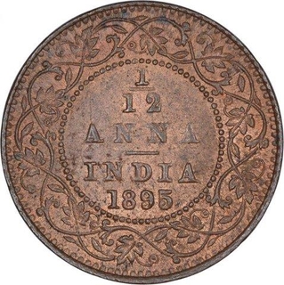 Copper One Twelfth Anna Coin of Victoria Empress of Calcutta Mint of 1895.