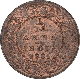 Copper One Twelfth Anna Coin of Victoria Empress of Calcutta Mint of 1901.