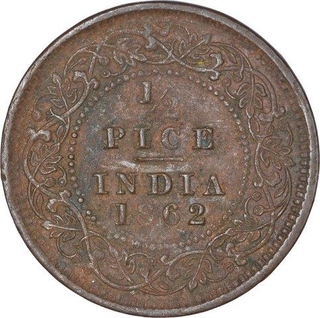 Copper Half Pice Coin of Victoria Queen of Calcutta Mint of 1862. 