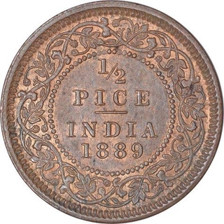 Copper Half Pice Coin of Victoria Empress of Calcutta Mint of 1889. 